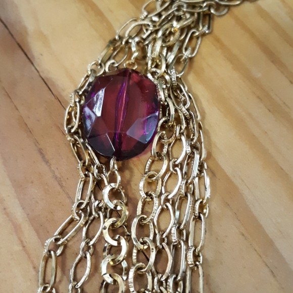 Gold & Magenta Statement Necklace - Picture 3 of 6